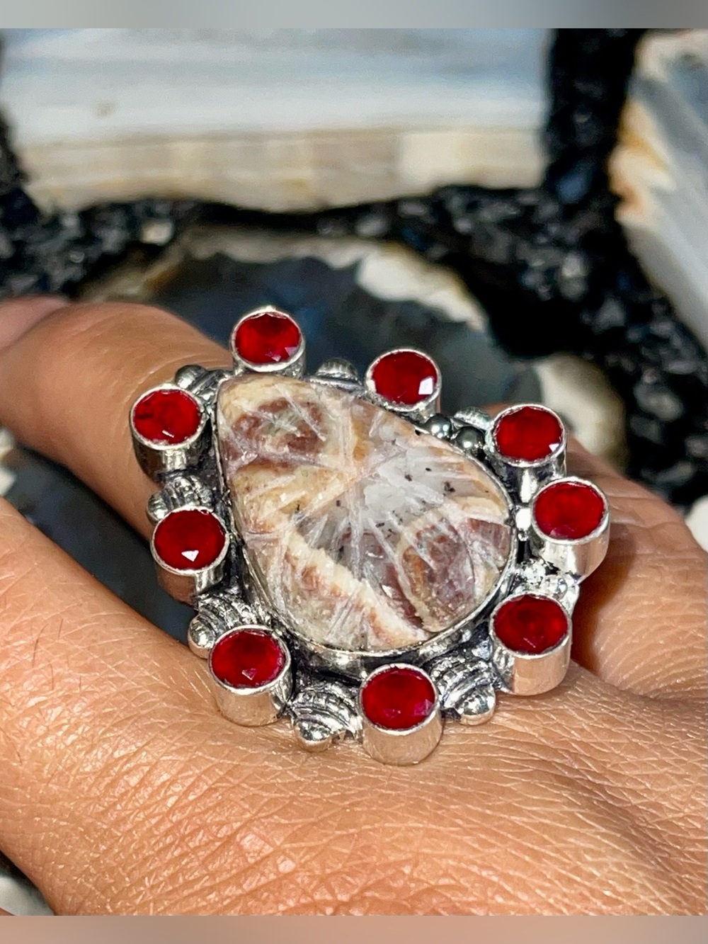 Carved Brown Jasper Ring Size 8 1/4 - Picture 7 of 12